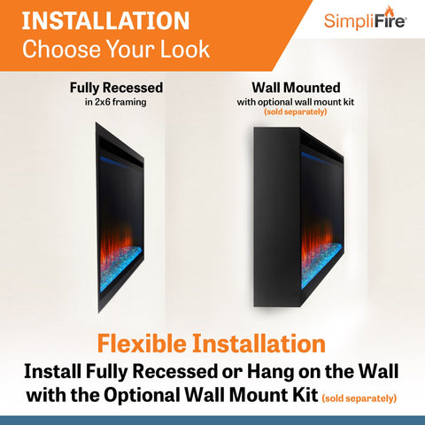 Image of SimpliFire Allusion Platinum 60" Wall Mount/Recessed Linear Electric Fireplace | SF-ALLP60-BK