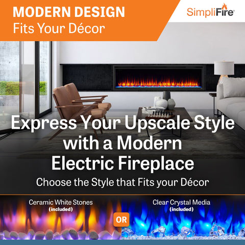 SimpliFire Allusion Platinum 72" Wall Mount/Recessed Linear Electric Fireplace | SF-ALLP72-BK