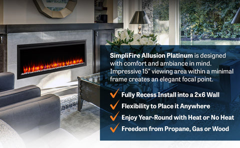 Image of SimpliFire Allusion Platinum 50" Wall Mount/Recessed Linear Electric Fireplace | SF-ALLP50-BK