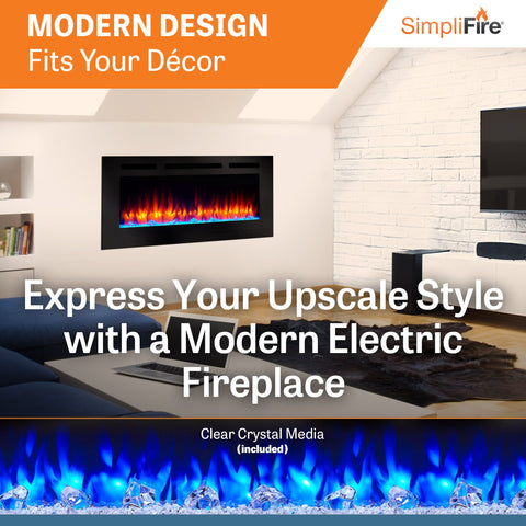 SimpliFire Allusion 48" Wall Mount/Recessed Linear Electric Fireplace | SF-ALL48-BK