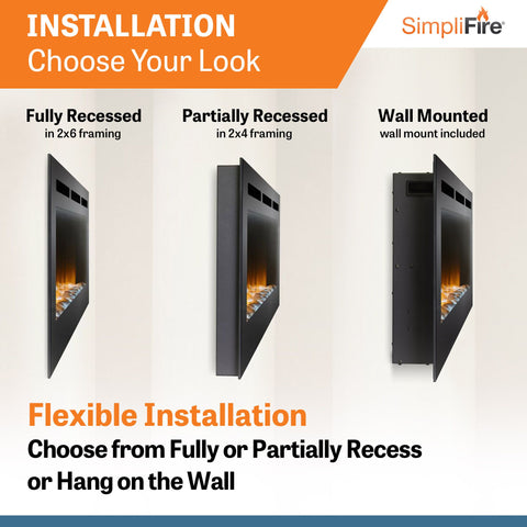 Image of SimpliFire Allusion 48" Wall Mount/Recessed Linear Electric Fireplace | SF-ALL48-BK