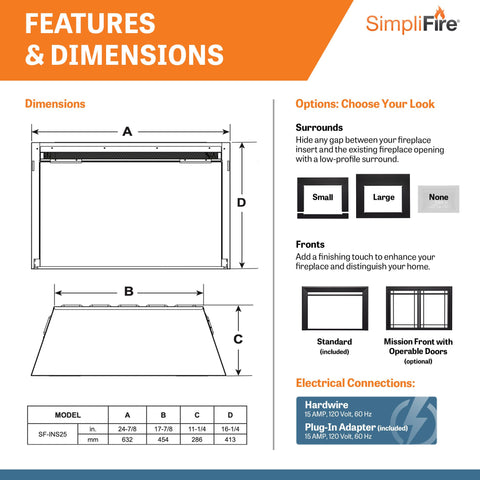 Image of SimpliFire 25" Traditional Electric Fireplace Insert | SF-INS25