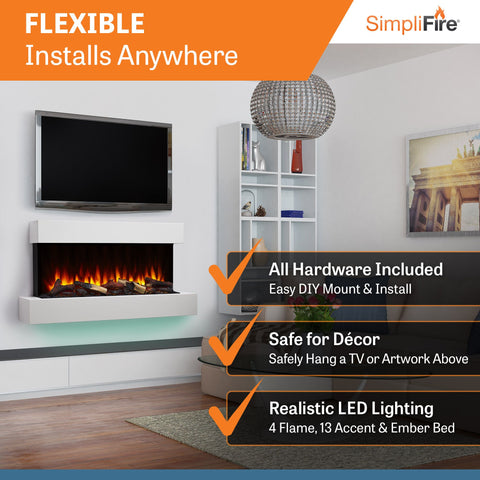 Image of SimpliFire Format 43" Floating Mantel Wall Mount Linear Electric Fireplace | SF-FM43-WH