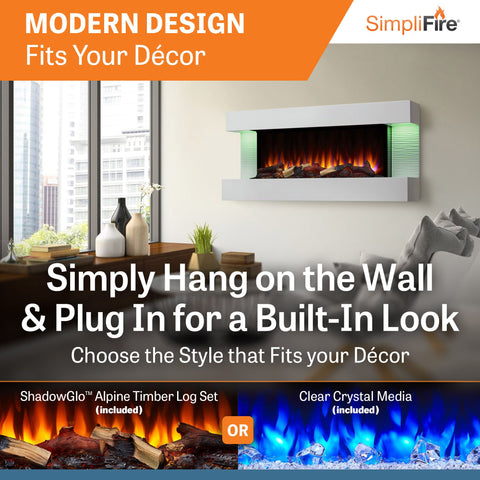 SimpliFire Format 50" Floating Mantel Wall Mount Linear Electric Fireplace | SF-FM50-WH