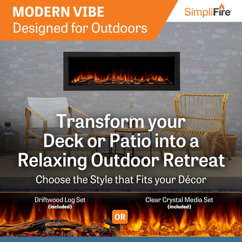 SimpliFire Forum Outdoor 55" Built-In/Recessed Linear Electric Fireplace | SF-OD55