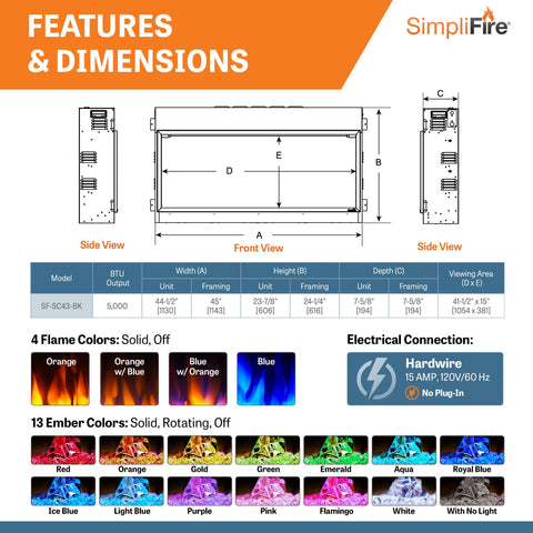 Image of SimpliFire Scion 43" Built-In Linear Electric Fireplace | SF-SC43-BK