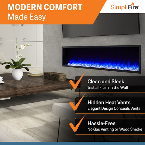 SimpliFire Scion 78" Built-In Linear Electric Fireplace | SF-SC78-BK