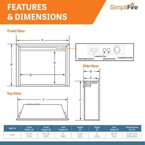 Image of SimpliFire 36" Inception Traditional Electric Fireplace | SF-INC36