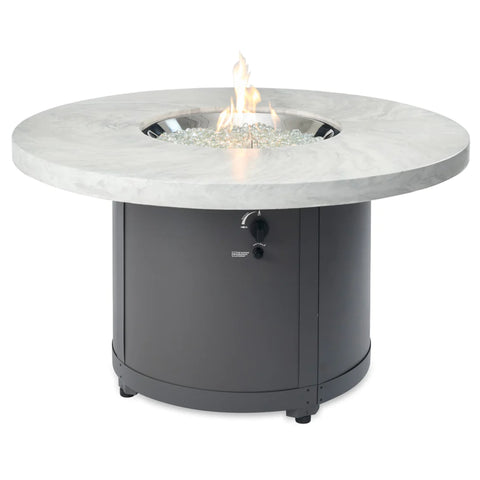 The Outdoor GreatRoom Company White Onyx Beacon Round Gas Fire Pit Table | BC-20-WO