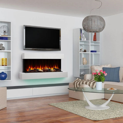 Image of SimpliFire Format 43" Floating Mantel Built-In/Wall Mount Linear Electric Fireplace | SF-FM43-WH