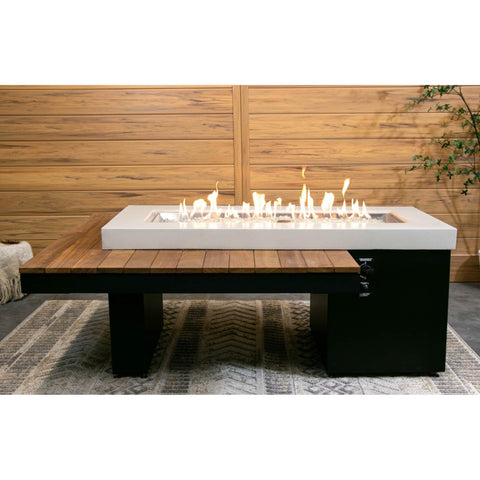 Image of The Outdoor GreatRoom Company Uptown Iroko Linear Gas Fire Pit Table | UPT-1242-IRO