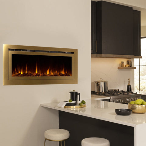 Image of Touchstone Sideline Deluxe Gold 60" Recessed Smart Electric Fireplace | 86276