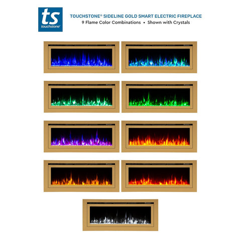 Image of Touchstone Sideline Deluxe Gold 60" Recessed Smart Electric Fireplace | 86276
