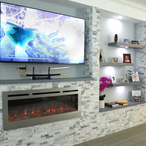 Image of Touchstone Sideline Deluxe Stainless Steel 50" Recessed Smart Electric Fireplace | 86273