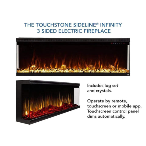 Image of Touchstone Sideline Infinity 60 inch 3 Sided Recessed Smart Electric Fireplace | 80046