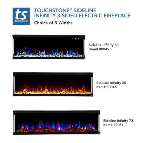 Image of Touchstone Sideline Infinity 72" 3-Sided WiFi Enabled Smart Recessed Electric Fireplace | 80051 - (Alexa/Google Compatible)