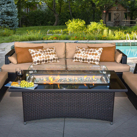 The Outdoor GreatRoom Company Montego 59-Inch Linear Propane Gas Fire Pit Table - Basalm Brown - MG-1242-BLSM-K - Fire Pit Table - The Outdoor GreatRoom Company - electricfireplacesplusr.com