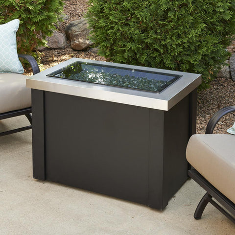 The Outdoor GreatRoom Company Providence 32-Inch Rectangular Natural Gas Fire Pit Table - Stainless Steel  - PROV-1224-SS-NG - Fire Pit Table - The Outdoor GreatRoom Company - electricfireplacesplusr.com