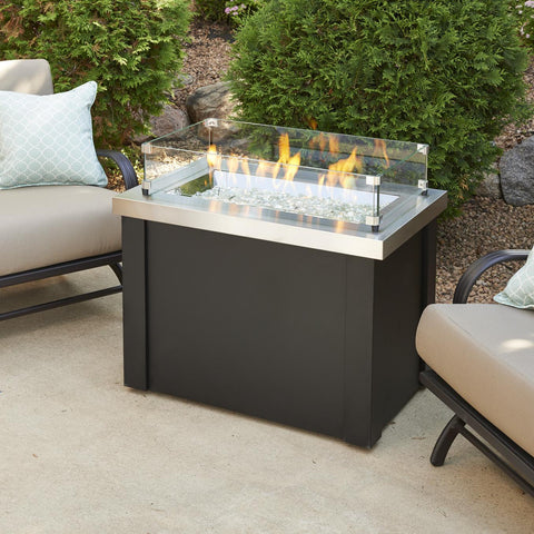 Image of The Outdoor GreatRoom Company Providence 32-Inch Rectangular Natural Gas Fire Pit Table - Stainless Steel  - PROV-1224-SS-NG - Fire Pit Table - The Outdoor GreatRoom Company - electricfireplacesplusr.com