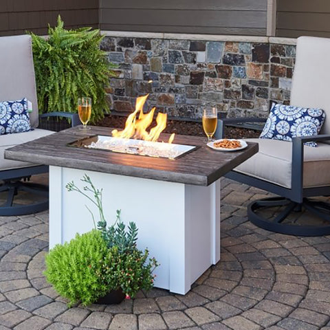 The Outdoor GreatRoom Company Driftwood Havenwood Rectangular Gas Fire Pit Table with White Base | HVDW-1224-K