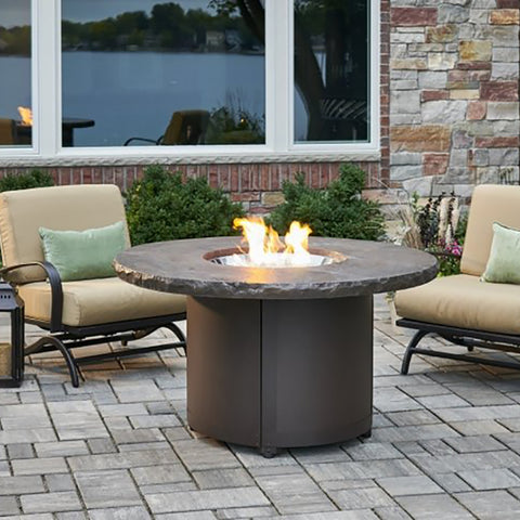 Image of The Outdoor GreatRoom Company Marbleized Noche Beacon Round Gas Fire Pit Table | BC-20-MNB